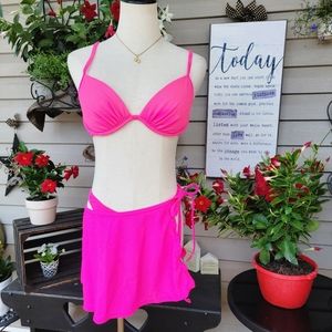 MALIBU SEPARATES ♡ Sweet Bright Pink 4pc Bikini|Thong|Skirt Swimsuit Set M | S